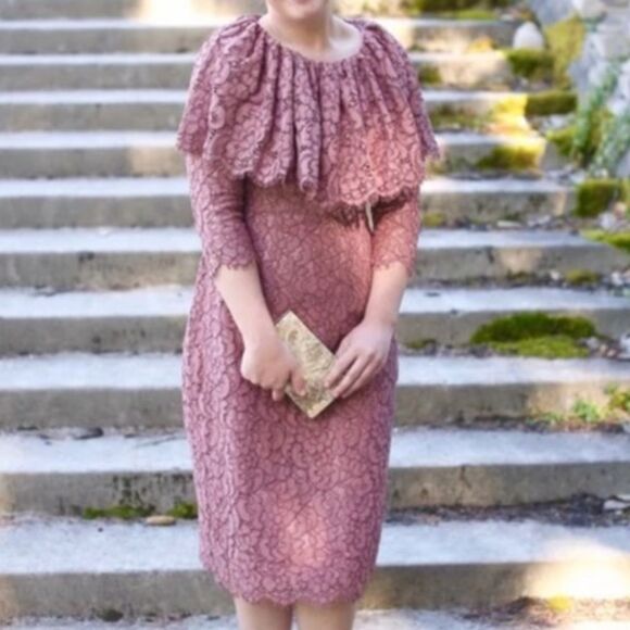 Dainty Jewells Antebellum Dark Mauve Modest Lace Slimming Sheath Midi Dress - Picture 1 of 13